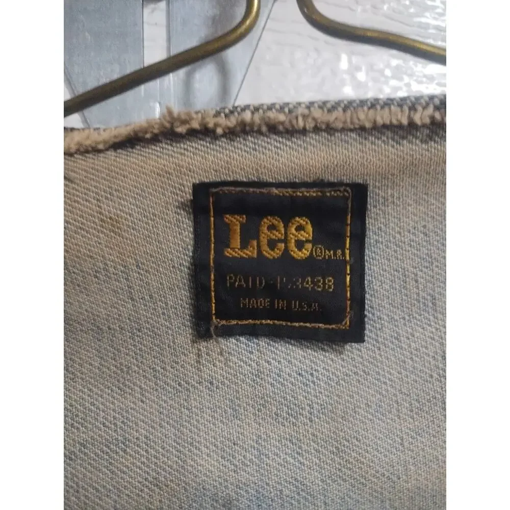 Vintage Lee Denim Vest Mens XL Blue Patches pins 70s Biker Trucker Cut Off Jean